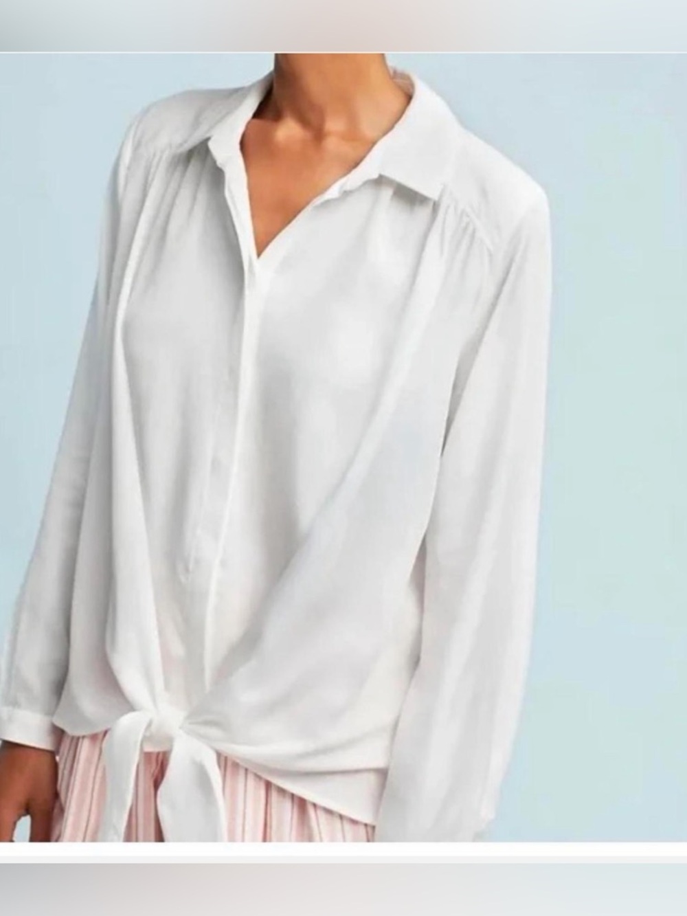 Anthropologie Maeve White Tie-Front Women's Button Up Blouse Size S